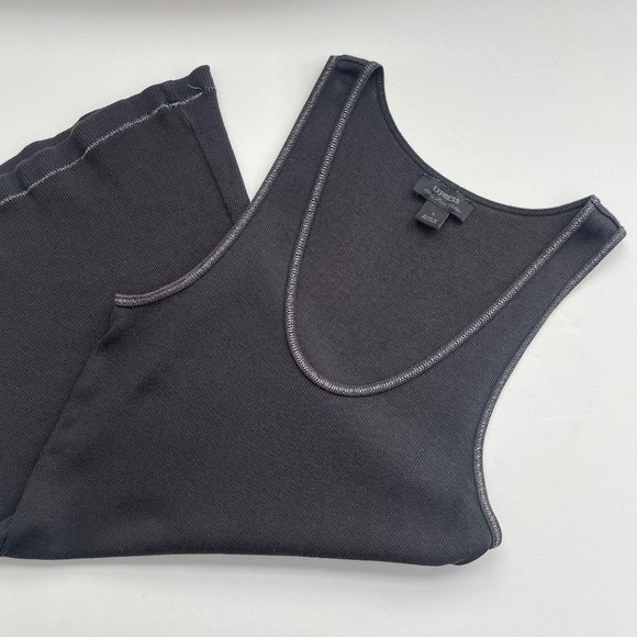 Express Ladies Ribbed L Tank Top Black w Metallic Silver Trim Stitching - Picture 1 of 11